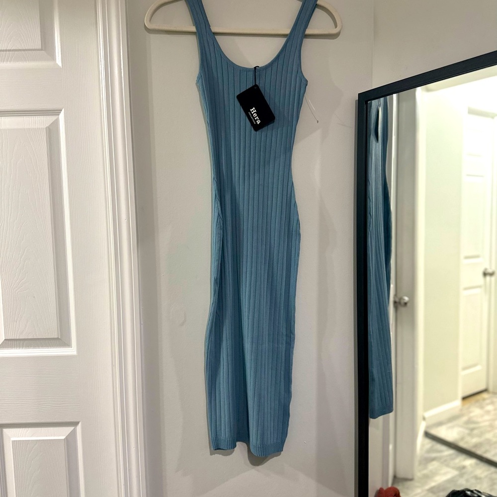 Hera Collection Ribbed Midi Dress in Light Blue